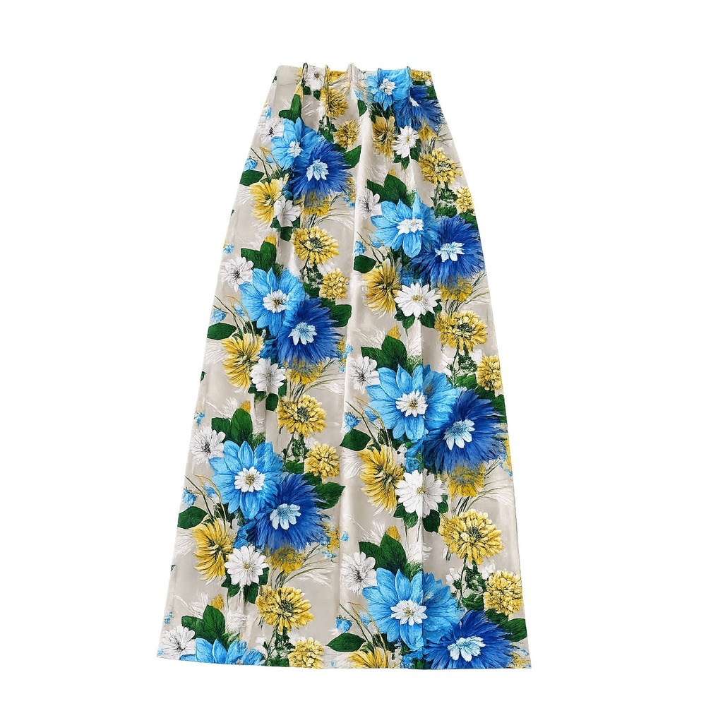Vintage 70s Floral Pinch Pleat Drapes 84" Blue Yellow Mod Curtain Pair 2 Panels
